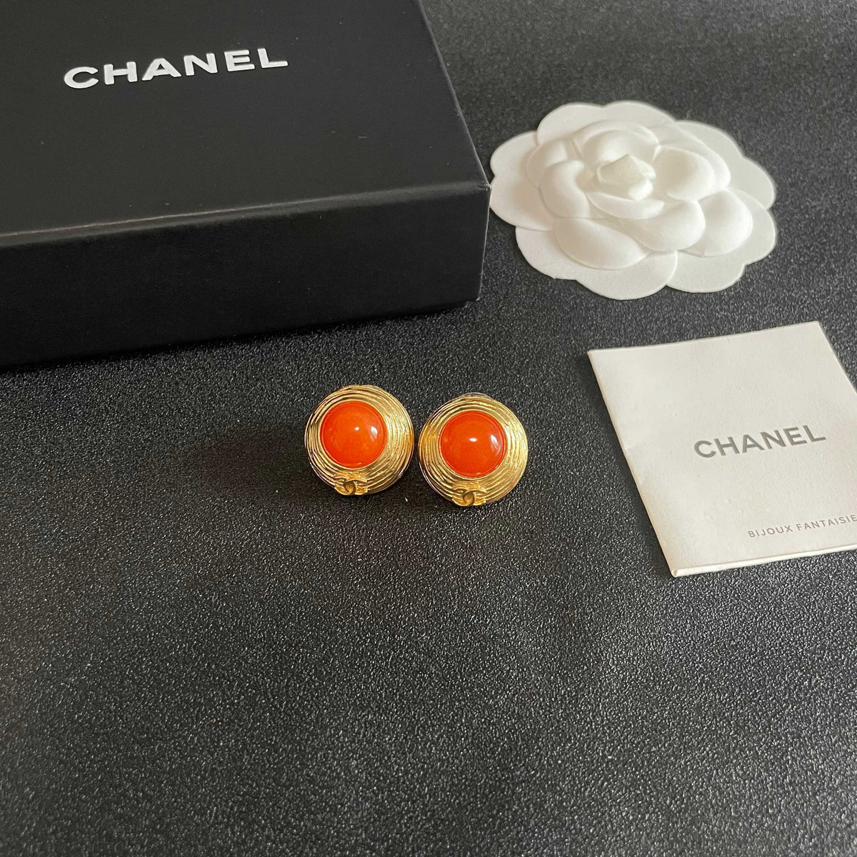 Double-C Emblem Stud Earrings in Polished Metal-Tone – Design 016 styled product view