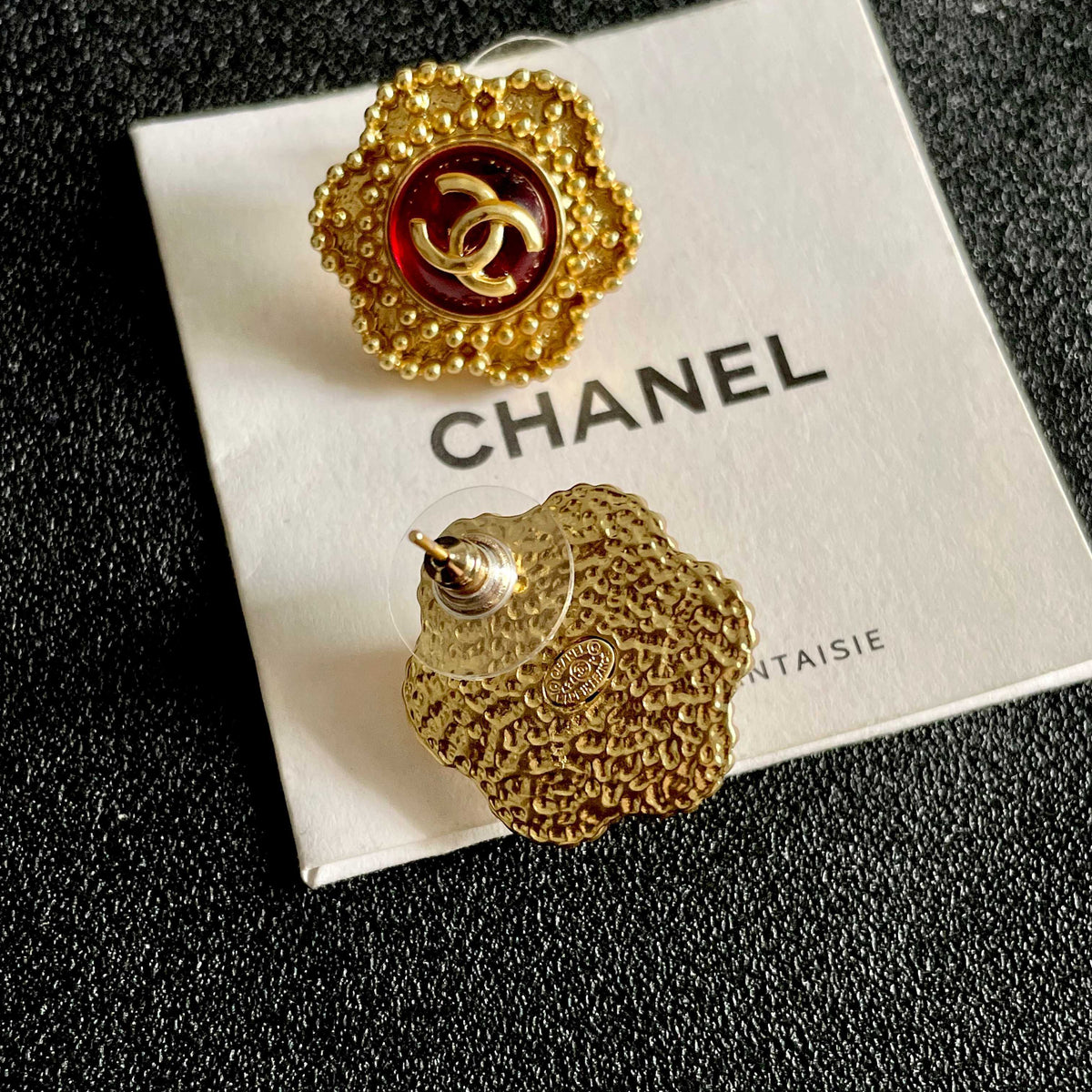Double-C Emblem Stud Earrings in Polished Metal-Tone – Design 012 main product view