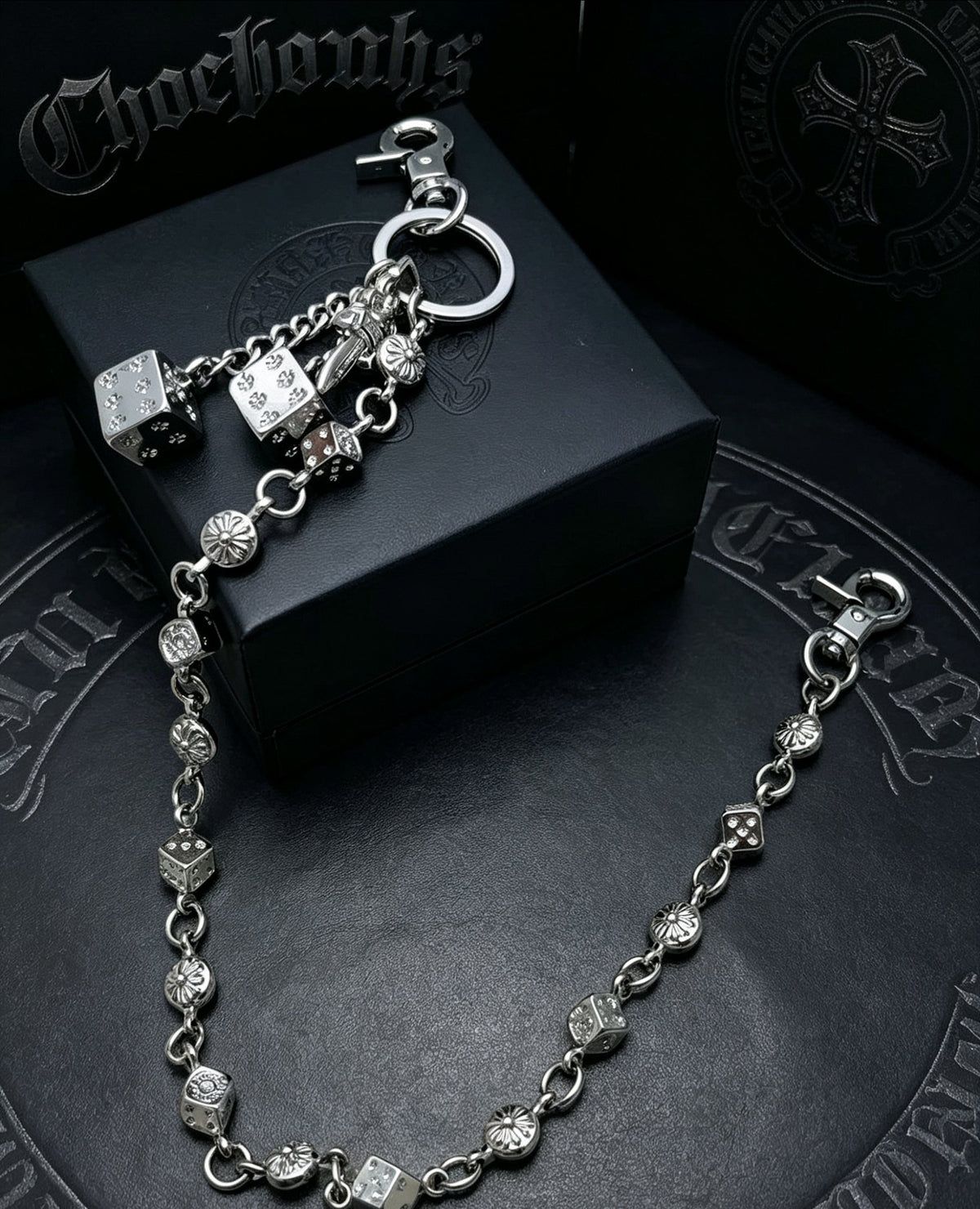 Floral Cross Multi-Use Chain Accessory – Dice Detail – Design 02 front product view