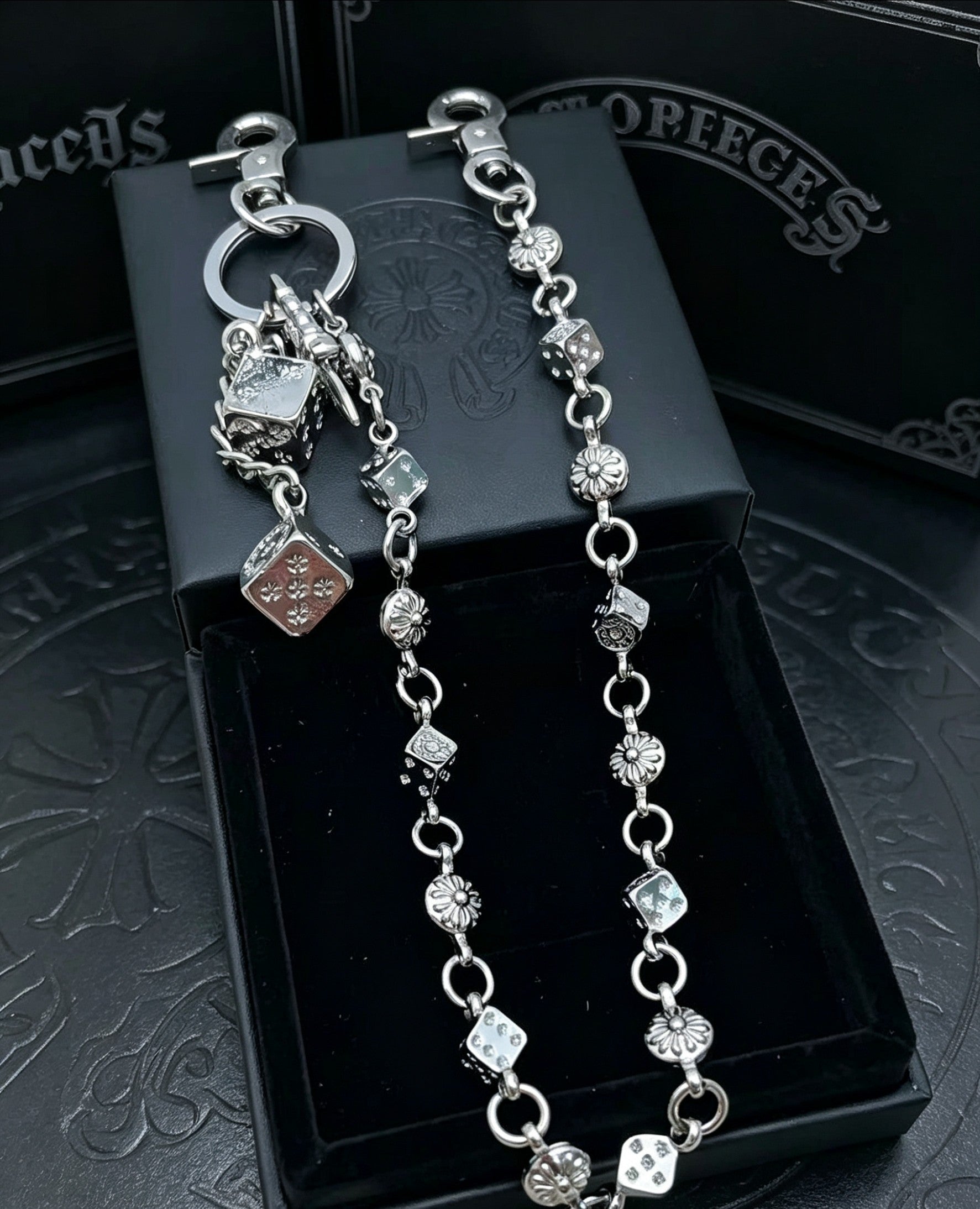 Floral Cross Multi-Use Chain Accessory – Dice Detail – Design 02 side detail