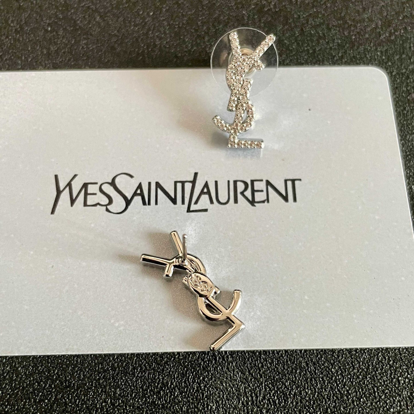 Signature Emblem Stud Earrings in Silver-Tone – Design 025 styled product view