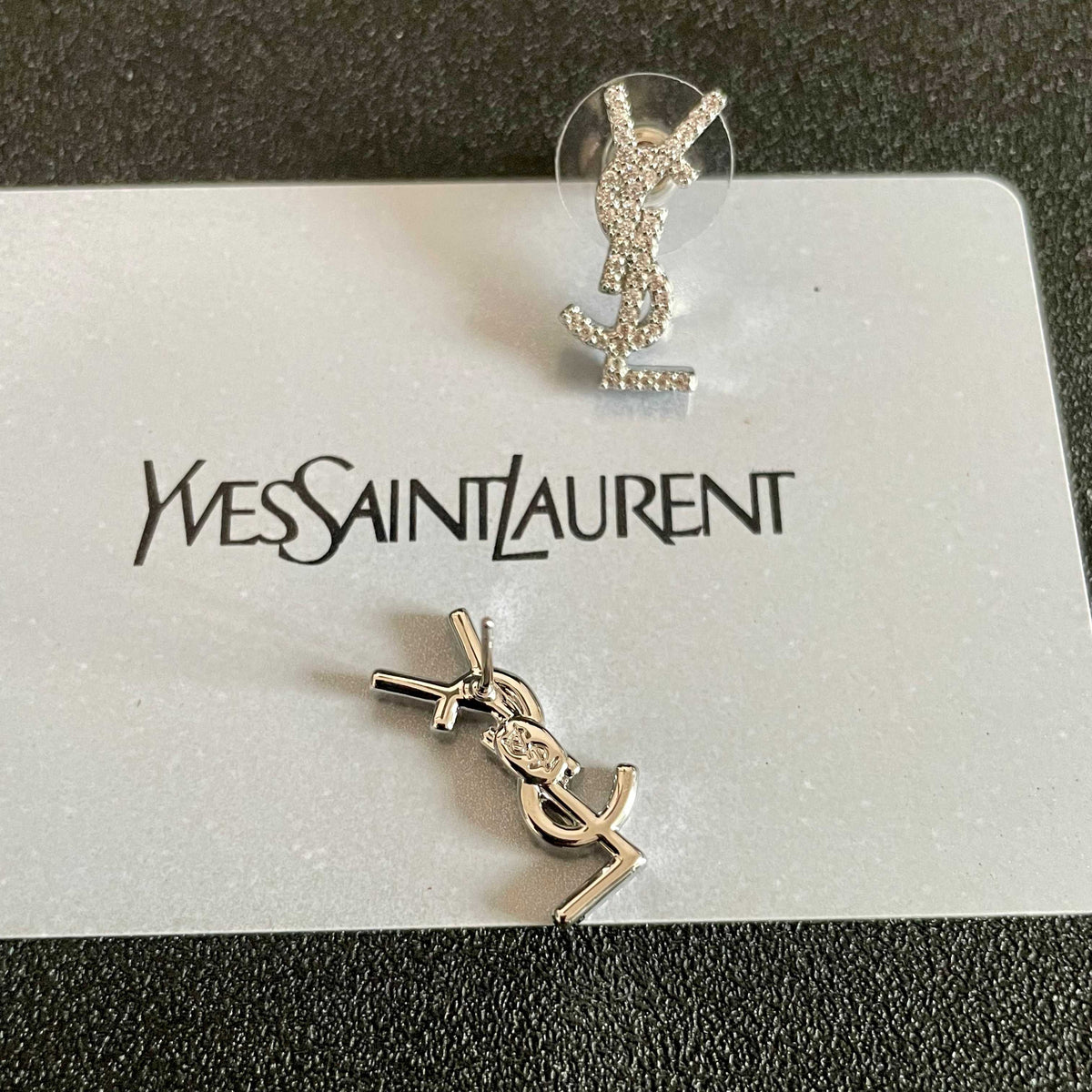 Signature Emblem Stud Earrings in Silver-Tone – Design 025 styled product view