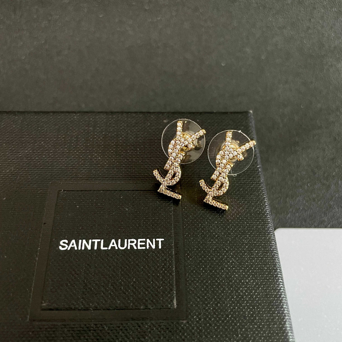Signature Emblem Stud Earrings in Silver-Tone – Design 024 detail view