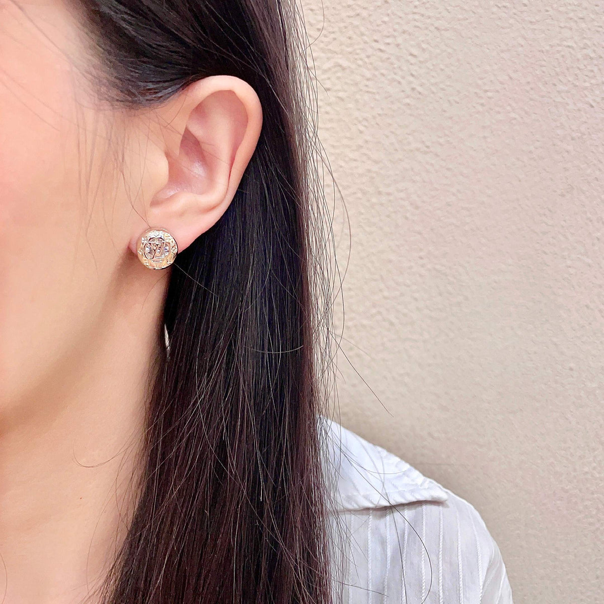Geometric Emblem Stud Earrings in Gold-Tone – Design 039 detail view