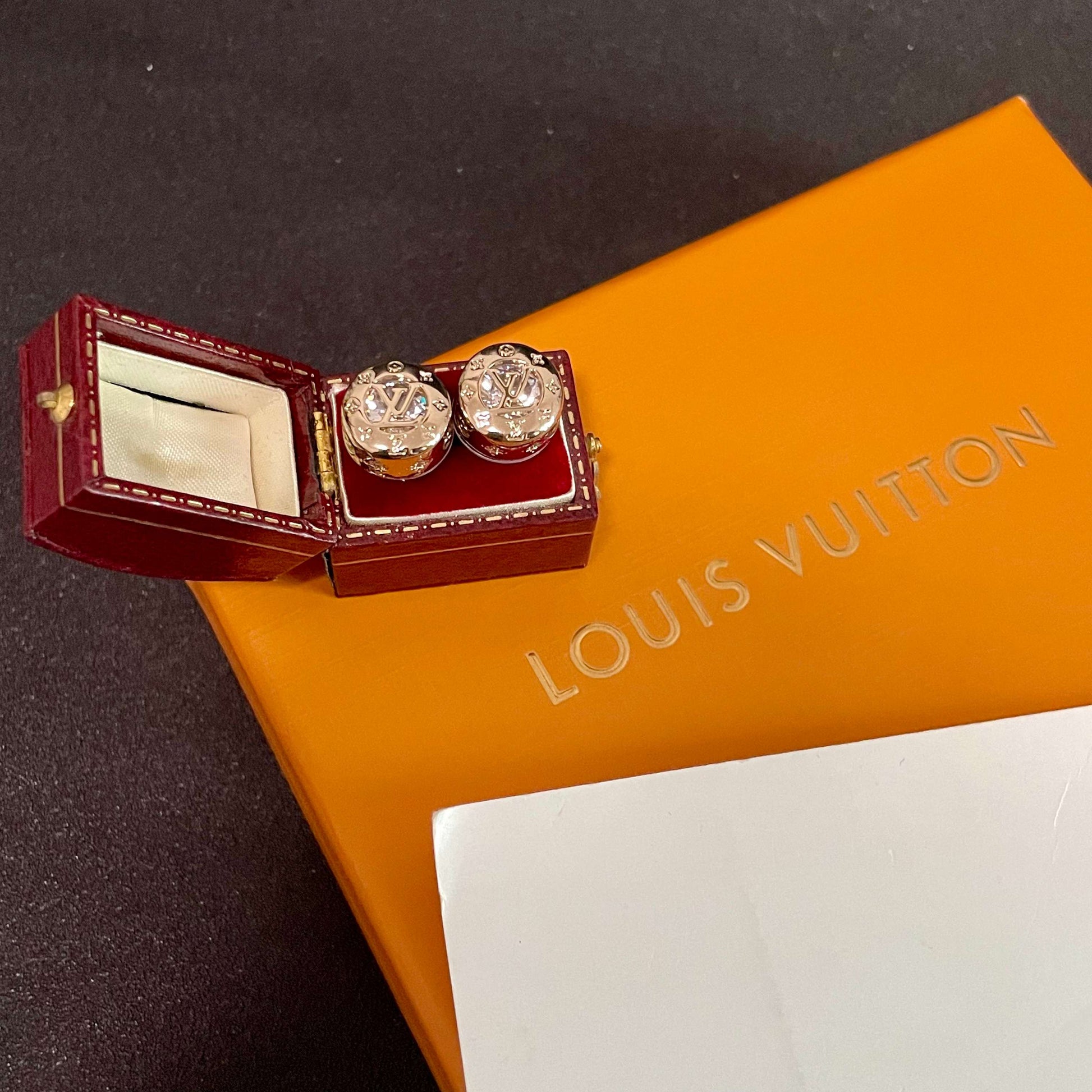 Geometric Emblem Stud Earrings in Gold-Tone – Design 039 styled product view