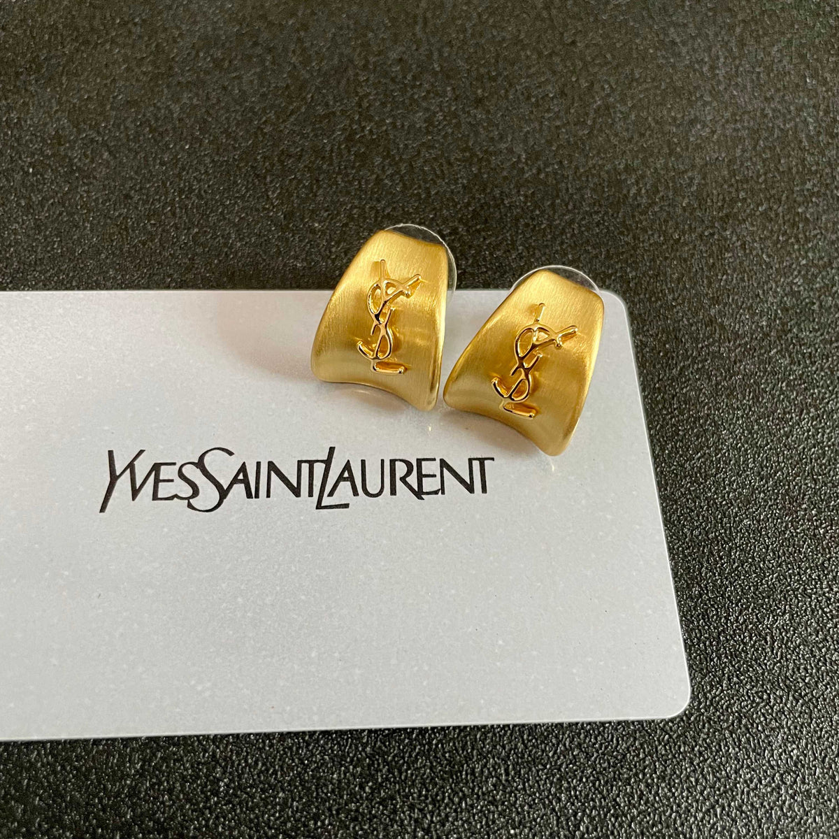 Signature Emblem Stud Earrings in Silver-Tone – Design 023 front product view