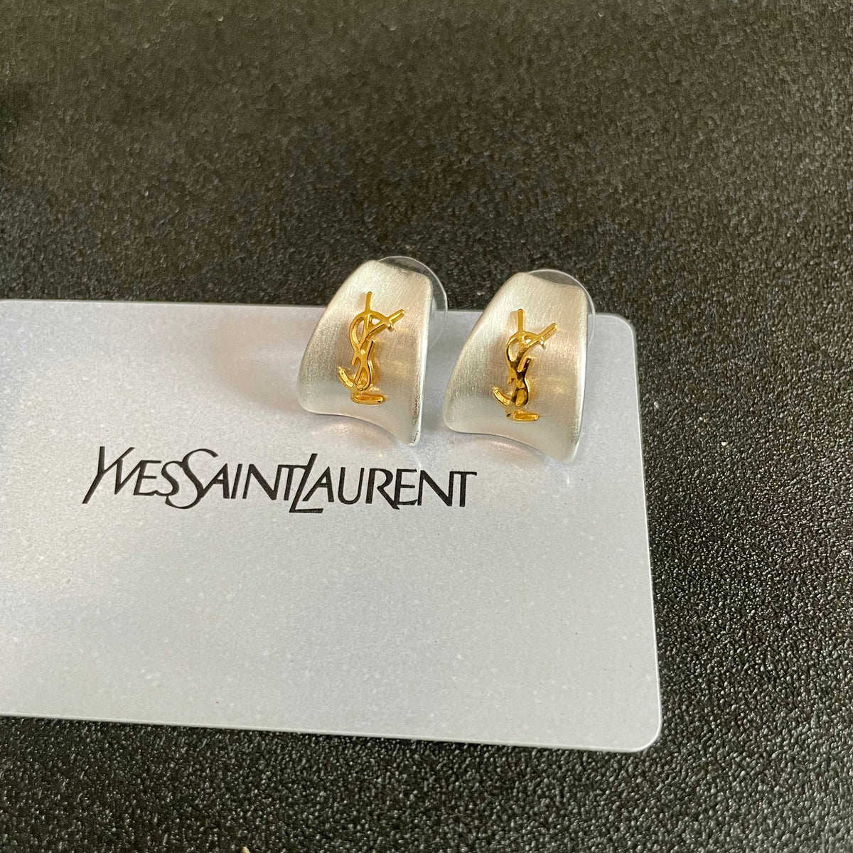 Geometric Emblem Stud Earrings in Silver-Tone – Vintage Detail – Design 007 front product view