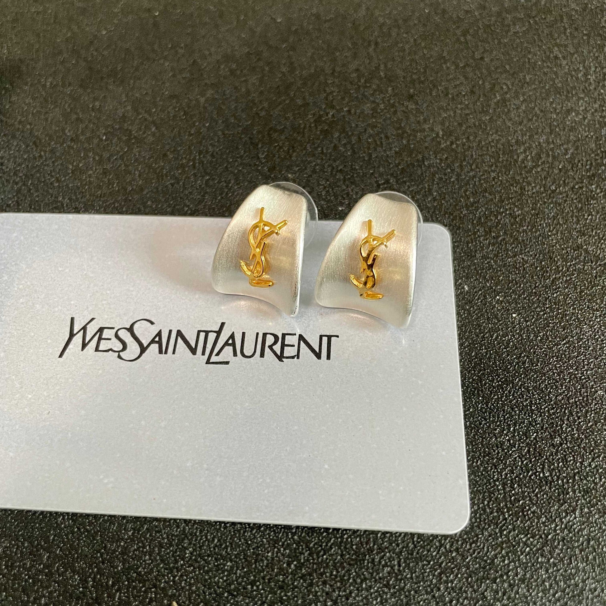 Geometric Emblem Stud Earrings in Silver-Tone – Vintage Detail – Design 007 front product view