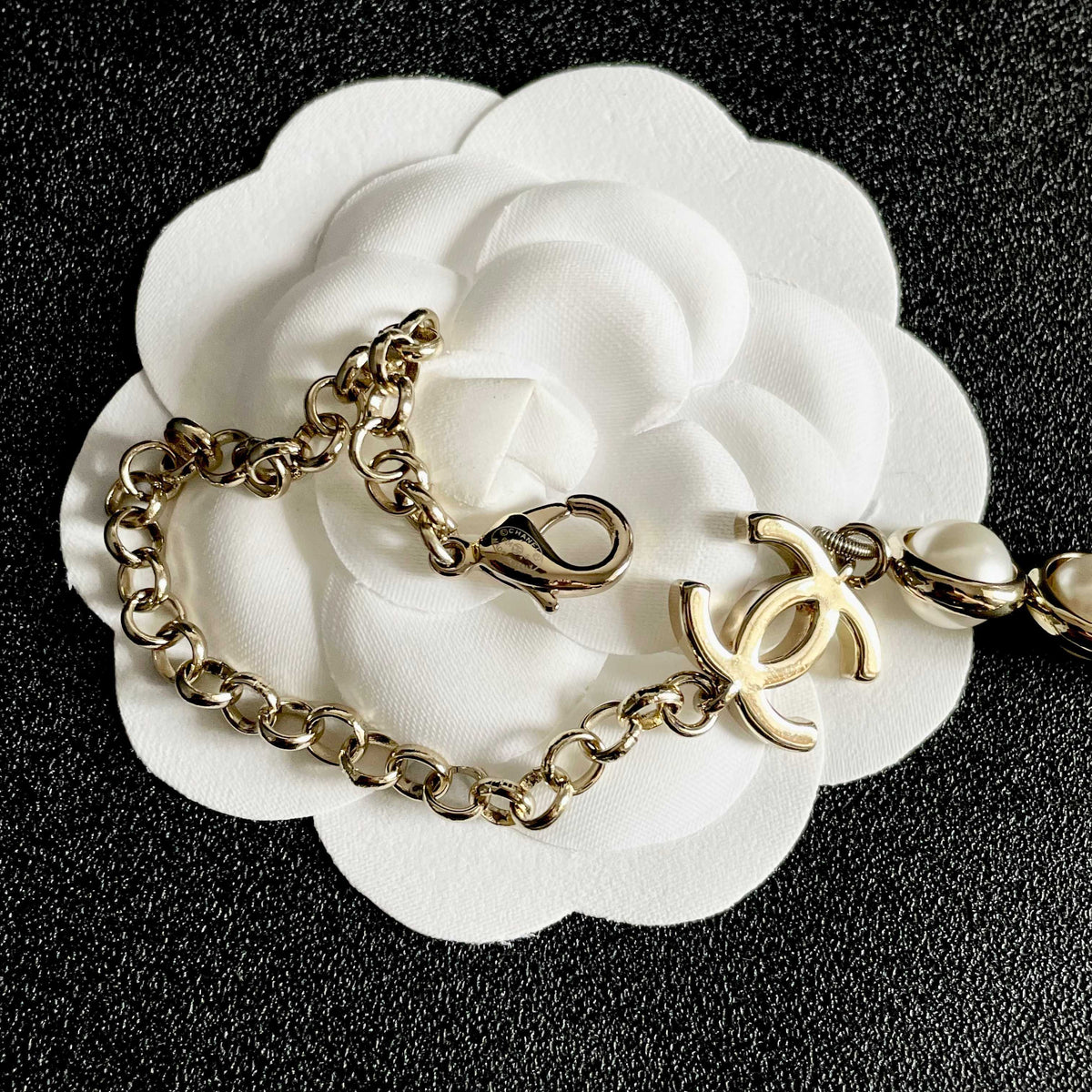 Double-C Emblem Pearl-Detail Pendant Necklace – Pearl Detail – Design 039 front product view