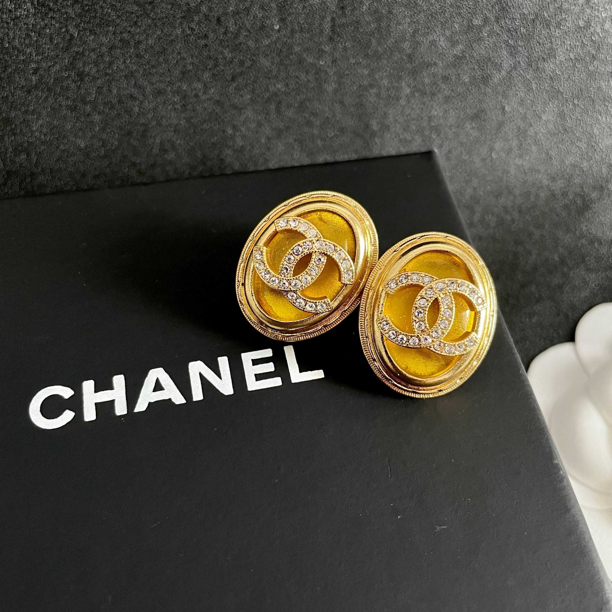 Double-C Emblem Crystal-Accent Stud Earrings – Design 021 detail view