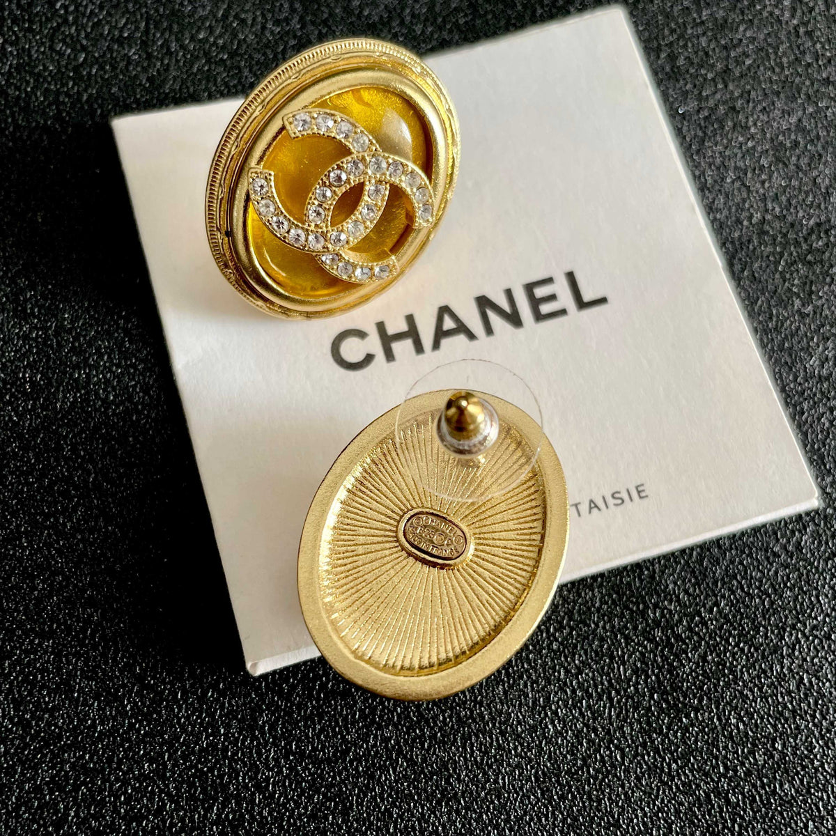Double-C Emblem Crystal-Accent Stud Earrings – Design 021 main product view