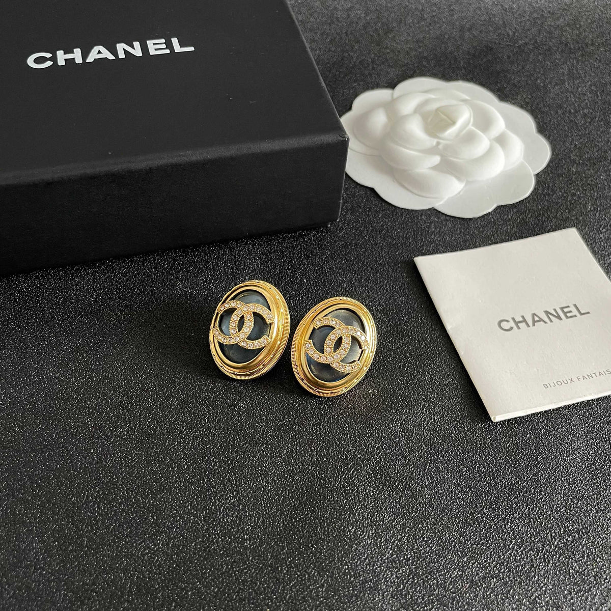 Double-C Emblem Crystal-Accent Stud Earrings – Design 020 styled product view