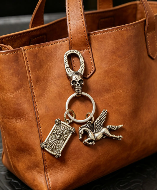 Floral Cross Keychain in Antique Silver-Tone main product view