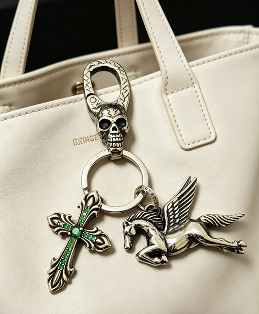 Cross Keychain in Antique Silver-Tone – Design 01 main product view