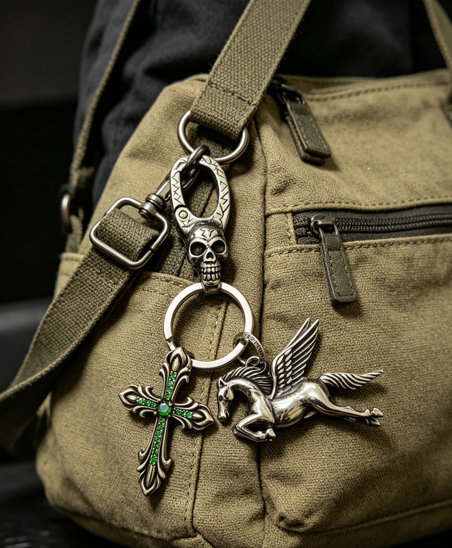 Cross Keychain in Antique Silver-Tone – Design 01 front product view