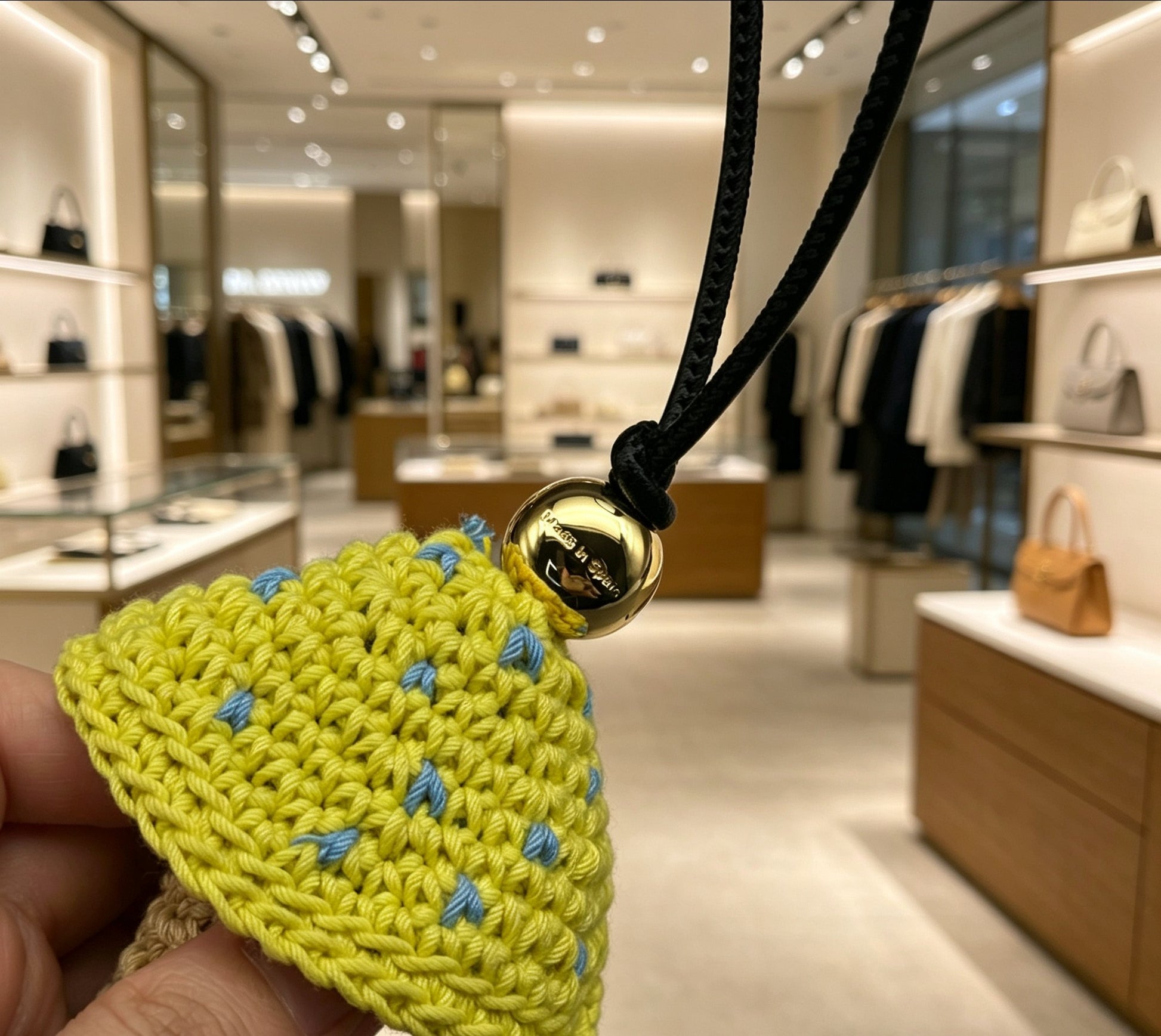 Sculptural Bag Charm in Gold-Tone with Leather Detail – Design 01 styled view