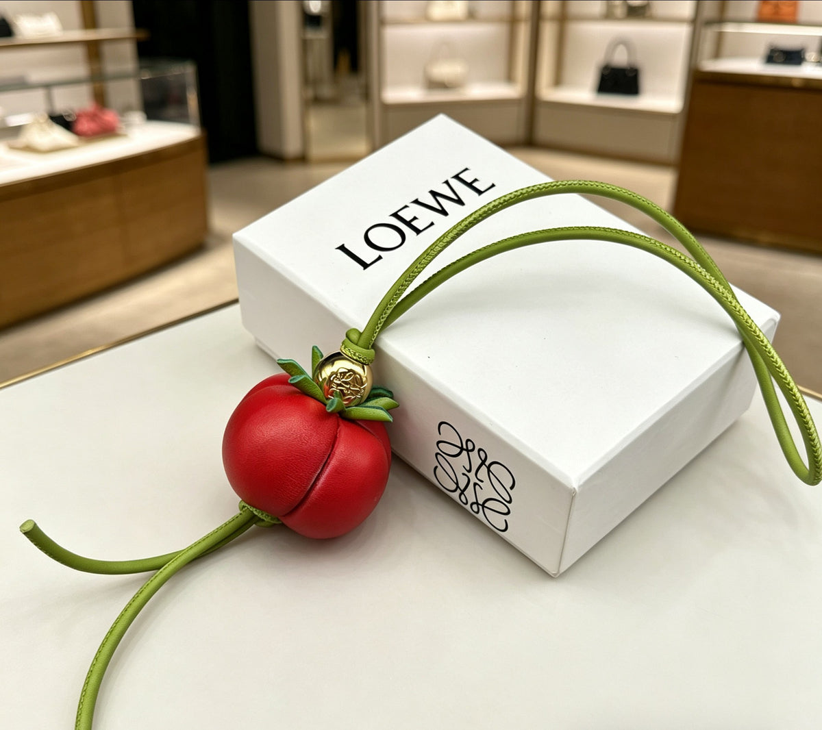 Graphic Emblem Bag Charm in Polished Metal-Tone with Leather Detail – Design 03 main product view