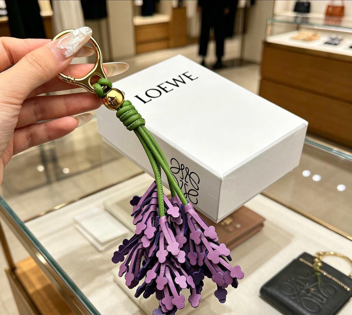 Floral Motif Bag Charm in Polished Metal-Tone with Leather Detail – Design 01 main product view