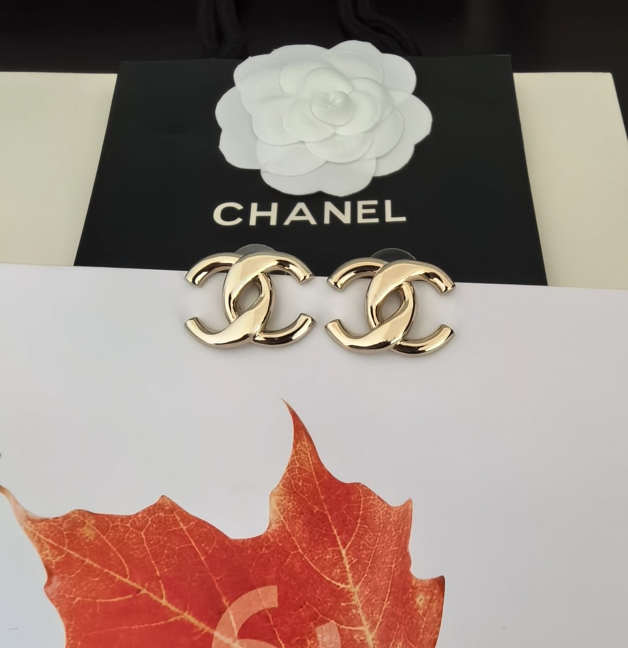 Signature Emblem Stud Earrings in Gold-Tone – Design 010 styled product view