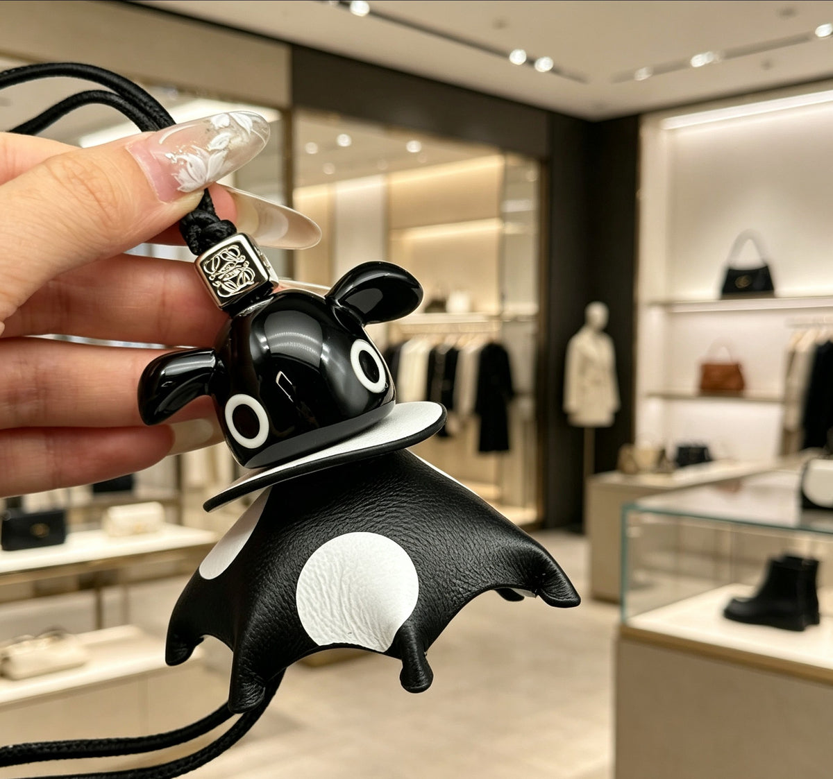 Elephant Motif Bag Charm in Polished Metal-Tone with Leather Detail – Design 05 front view