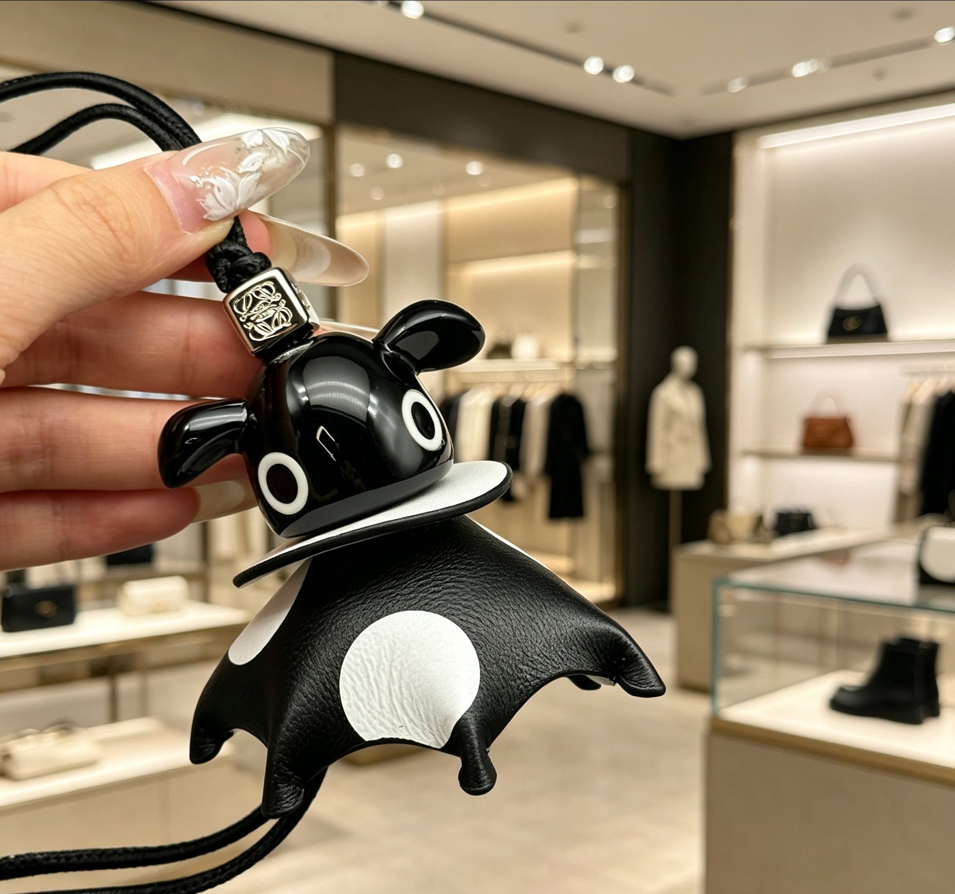Elephant Motif Bag Charm in Polished Metal-Tone with Leather Detail – Design 05 front view