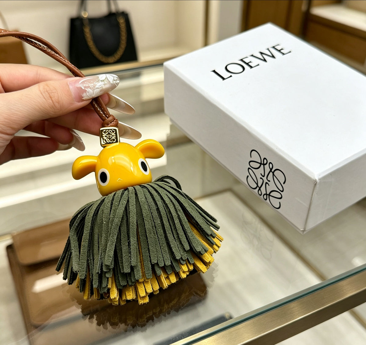 Elephant Motif Bag Charm in Polished Metal-Tone with Leather Detail – Design 03 main product view