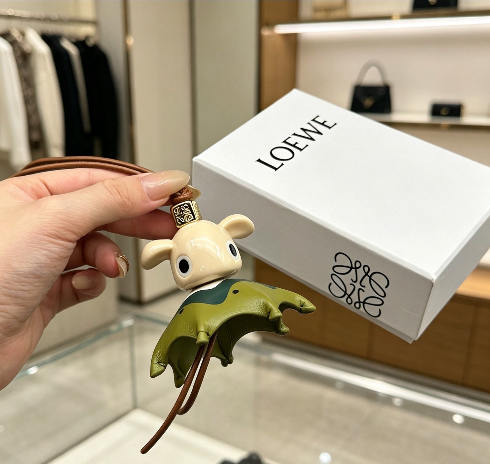 Elephant Motif Bag Charm in Polished Metal-Tone with Leather Detail – Design 02 main product view