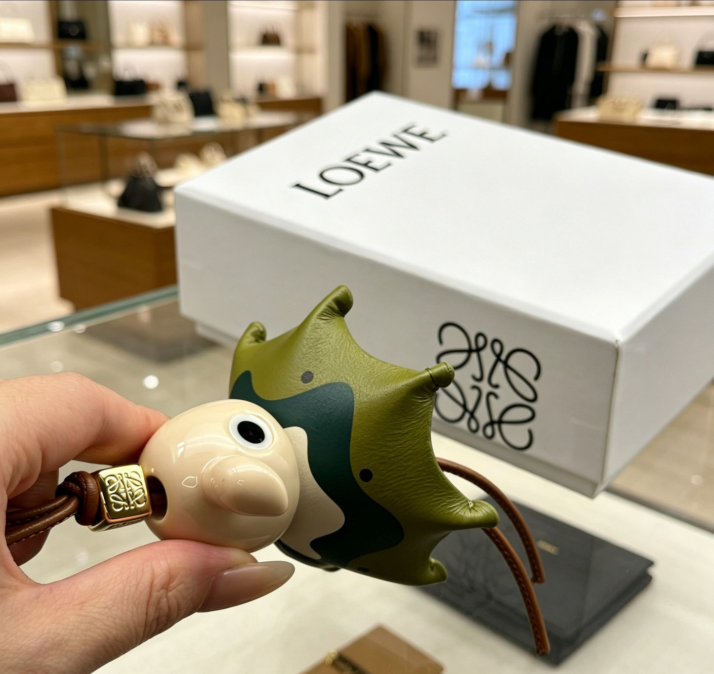 Elephant Motif Bag Charm in Polished Metal-Tone with Leather Detail – Design 02 styled view