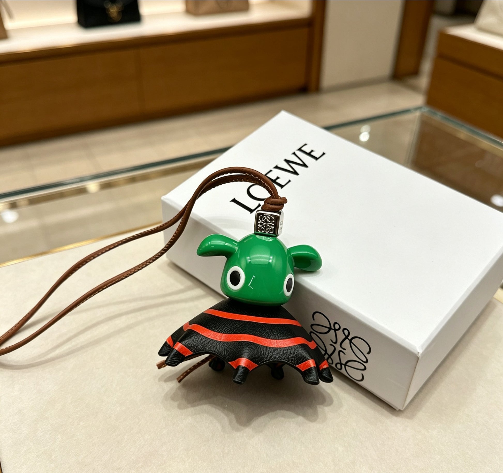 Elephant Motif Bag Charm in Polished Metal-Tone with Leather Detail – Design 01 main product view