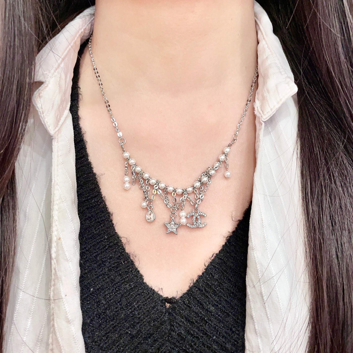 Signature Emblem Pendant Necklace in Polished Metal-Tone – Design 105 detail view