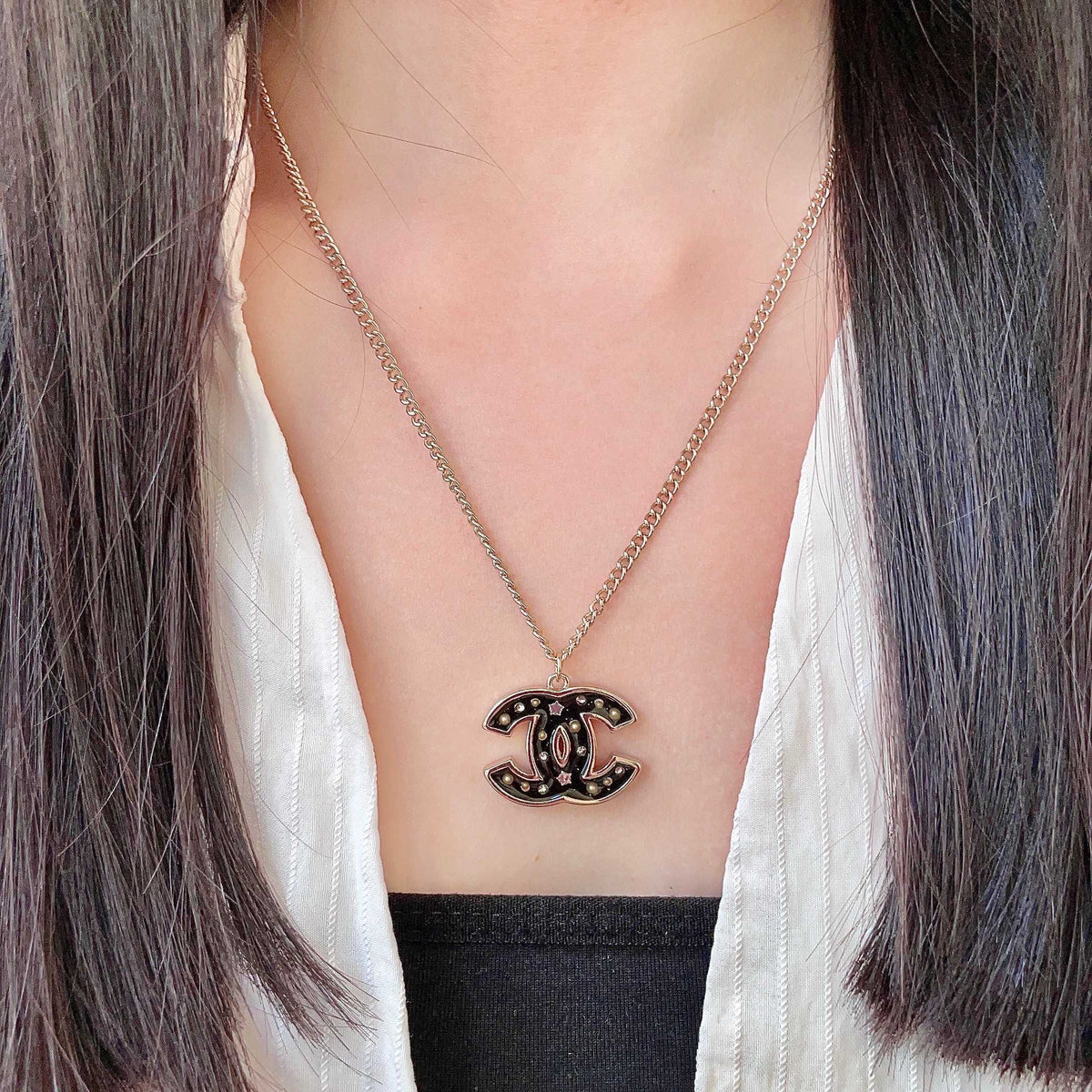 Signature Emblem Pendant Necklace in Polished Metal-Tone – Design 104 detail view