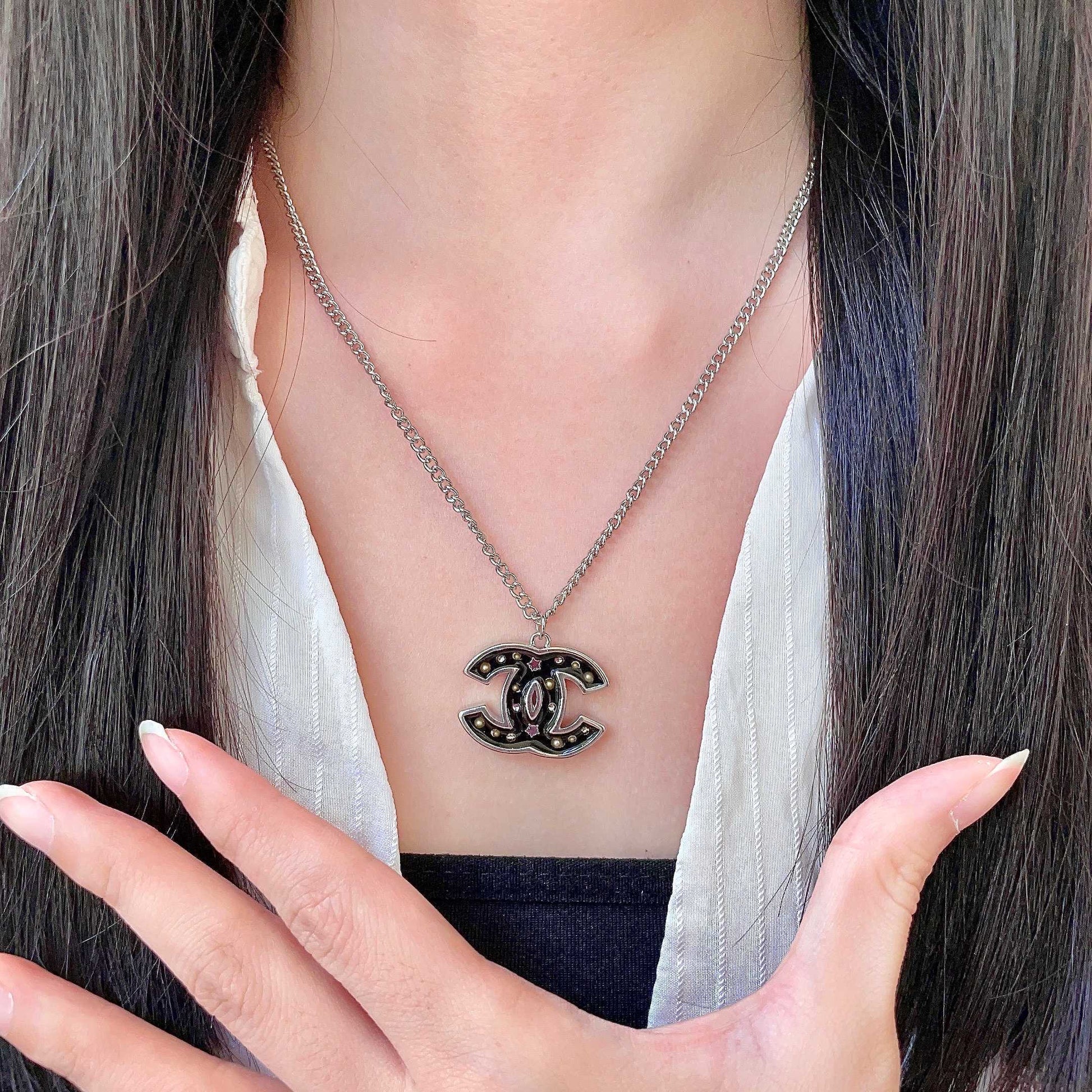 Signature Emblem Pendant Necklace in Polished Metal-Tone – Design 103 front product view