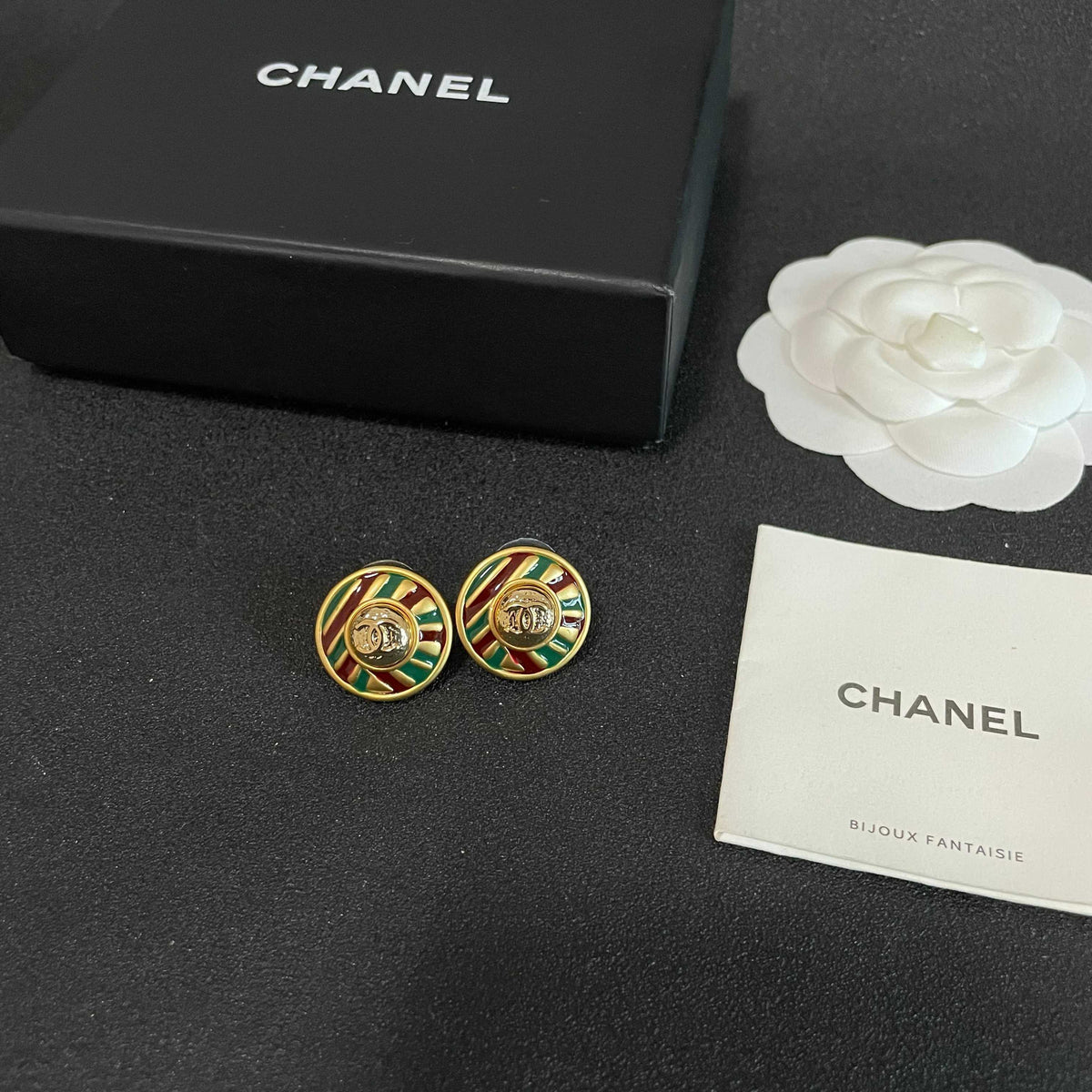 Signature Emblem Stud Earrings in Polished Metal-Tone – Design 105 close-up detail