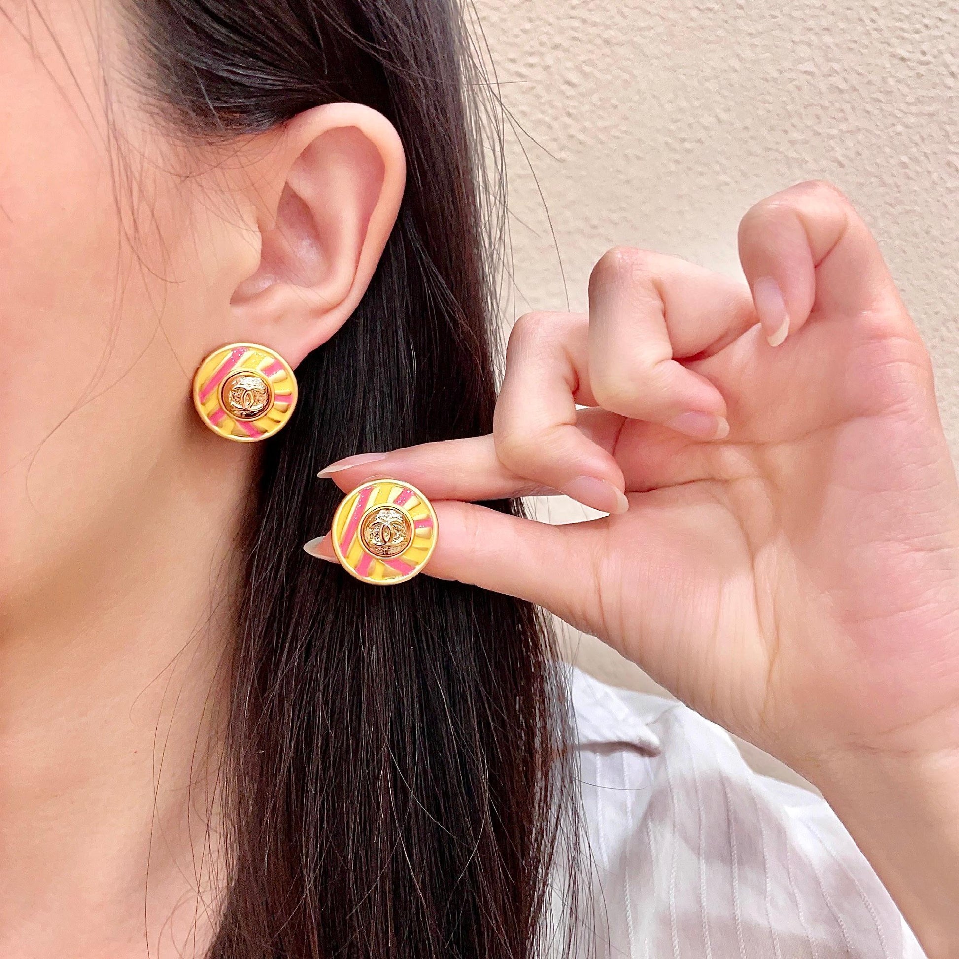Signature Emblem Stud Earrings in Polished Metal-Tone – Design 104 main product view