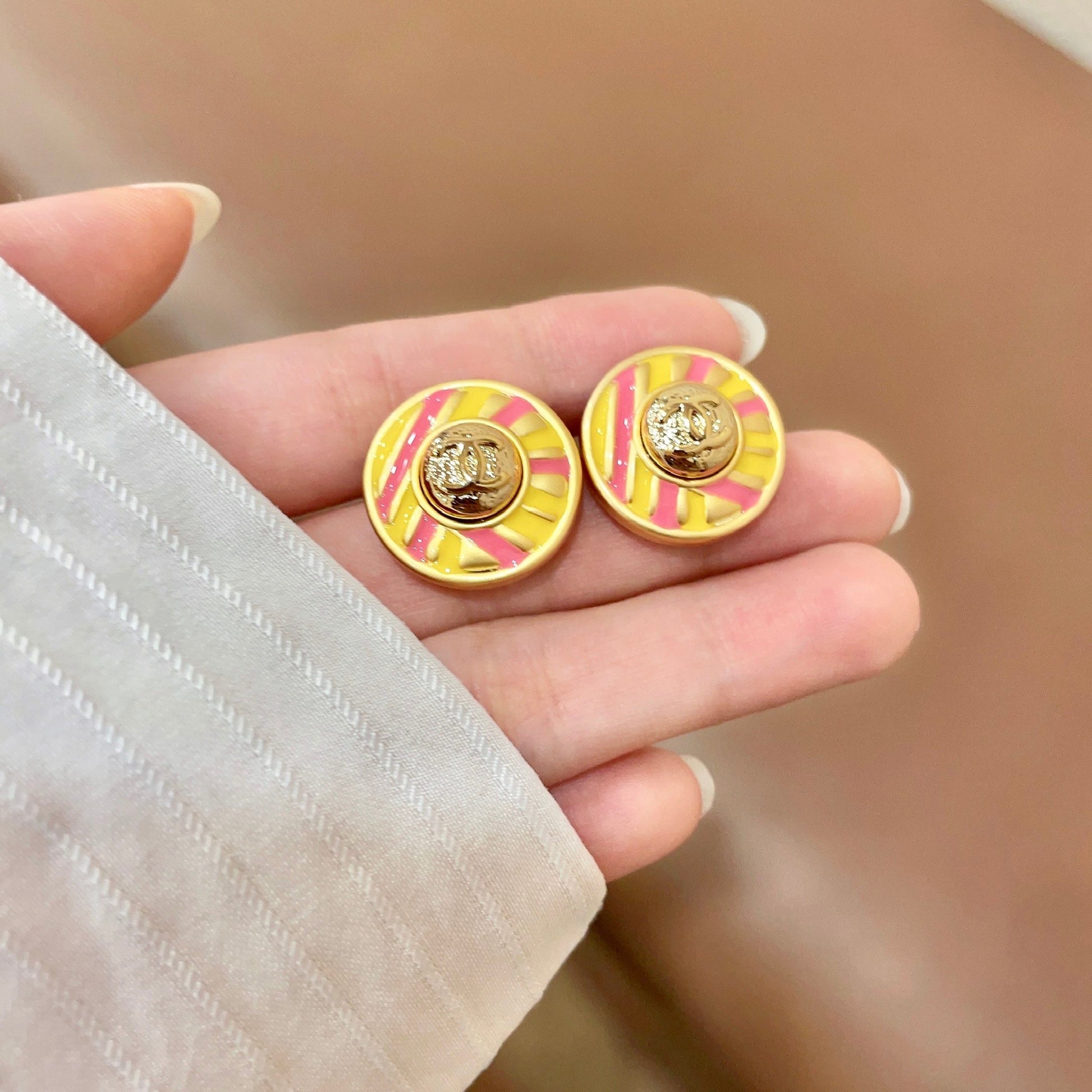 Signature Emblem Stud Earrings in Polished Metal-Tone – Design 104 side detail