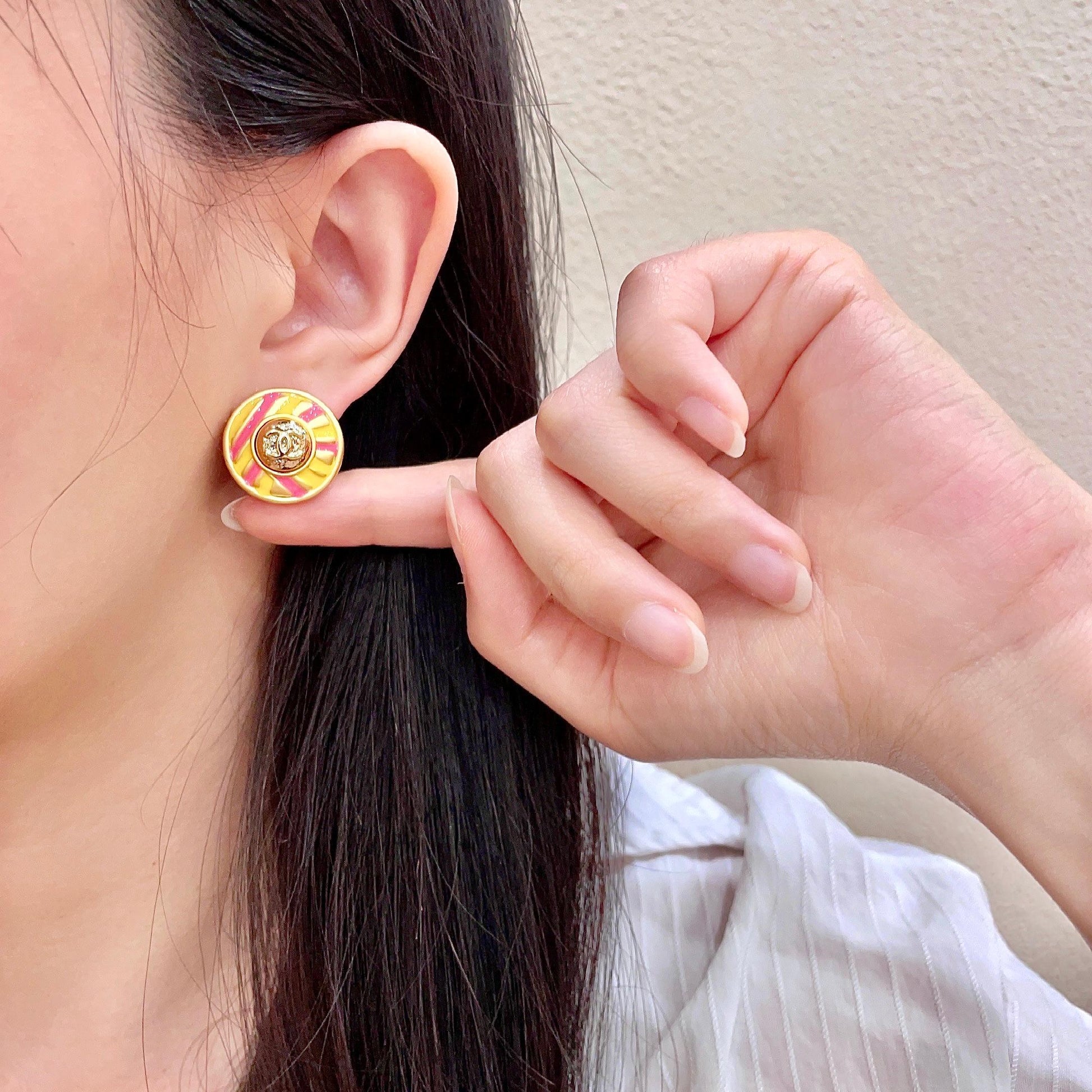Signature Emblem Stud Earrings in Polished Metal-Tone – Design 104 front product view