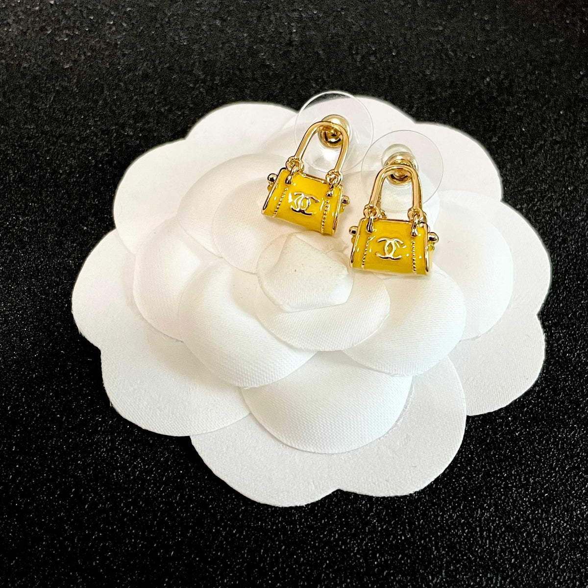 Signature Emblem Stud Earrings in Polished Metal-Tone – Design 102 front product view