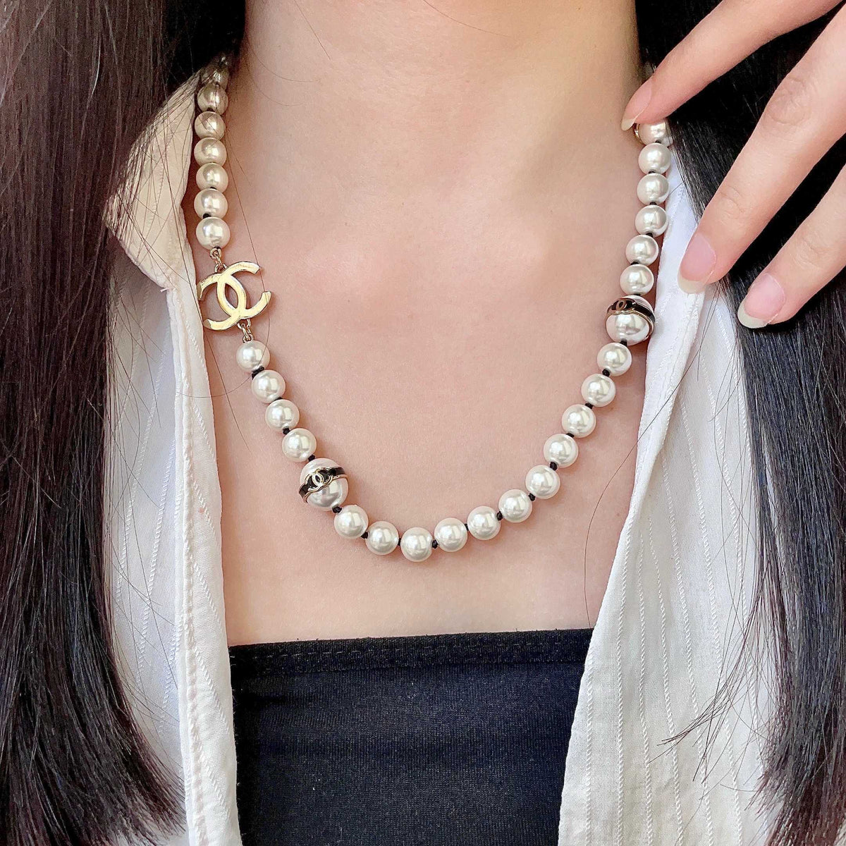 Double-C Emblem Pearl-Detail Pendant Necklace – Pearl Detail – Design 122 main product view