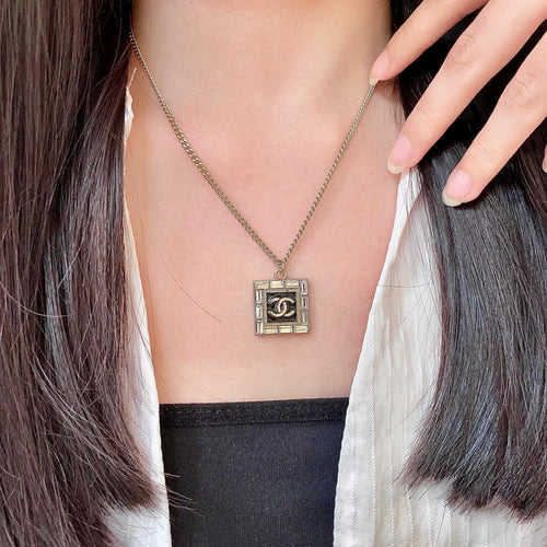 Double-C Emblem Pendant Necklace in Polished Metal-Tone – Design 047 main product view