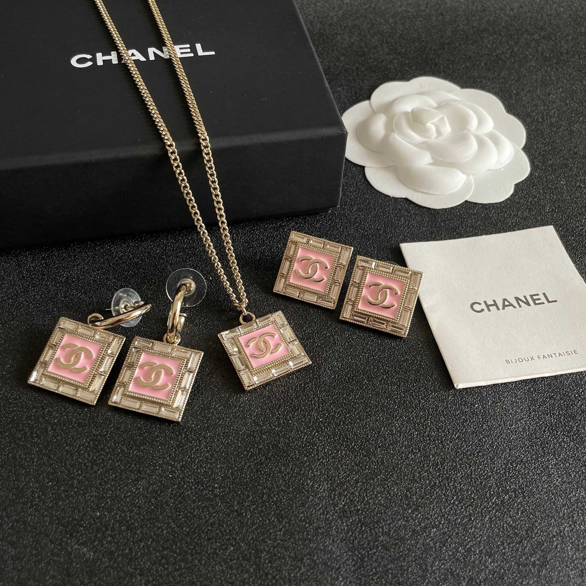 Double-C Emblem Pendant Necklace in Polished Metal-Tone – Design 008 styled product view
