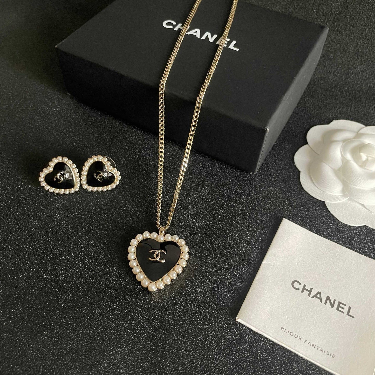 Double-C Emblem Pearl-Detail Pendant Necklace – Pearl Detail – Design 024 close-up detail