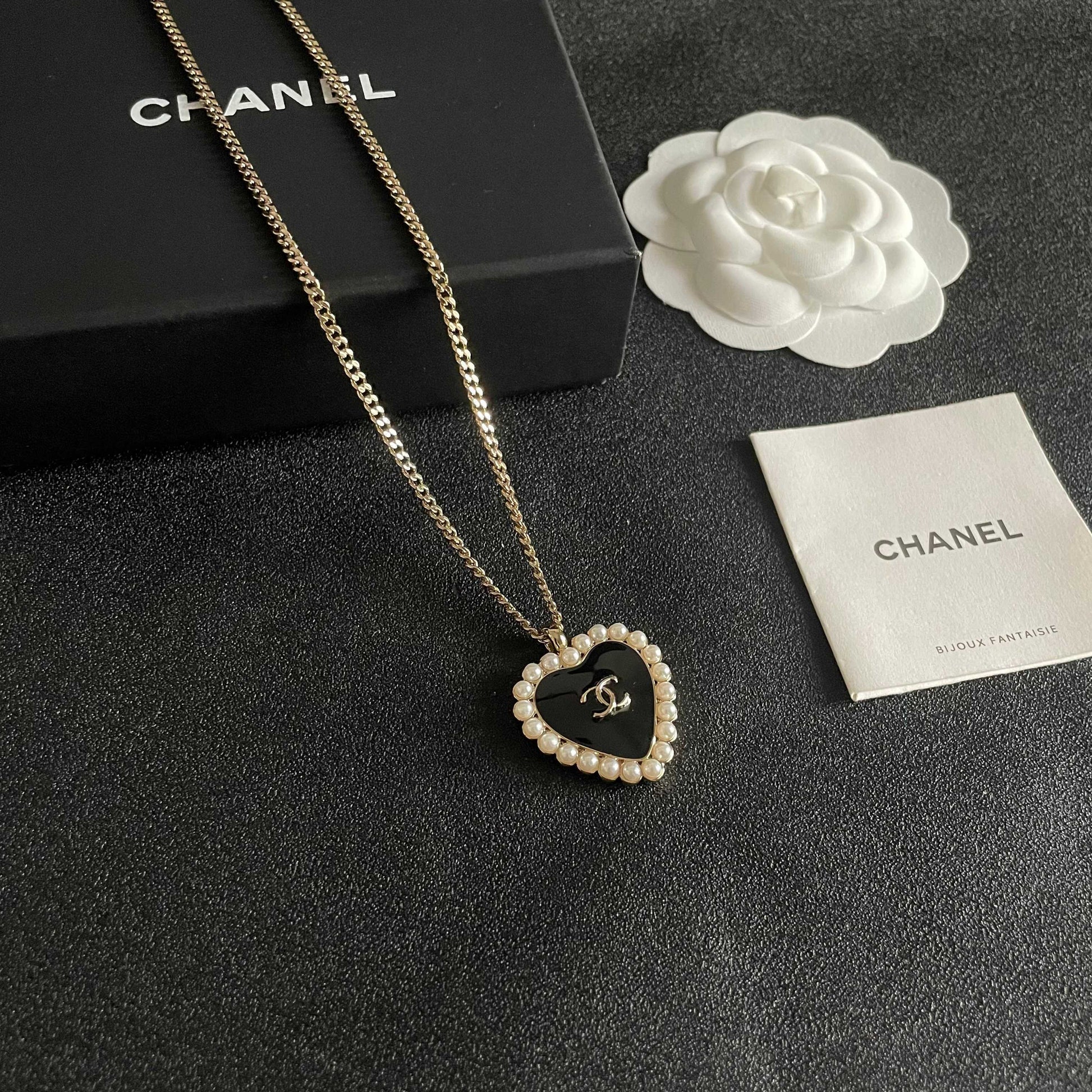 Double-C Emblem Pearl-Detail Pendant Necklace – Pearl Detail – Design 024 styled product view
