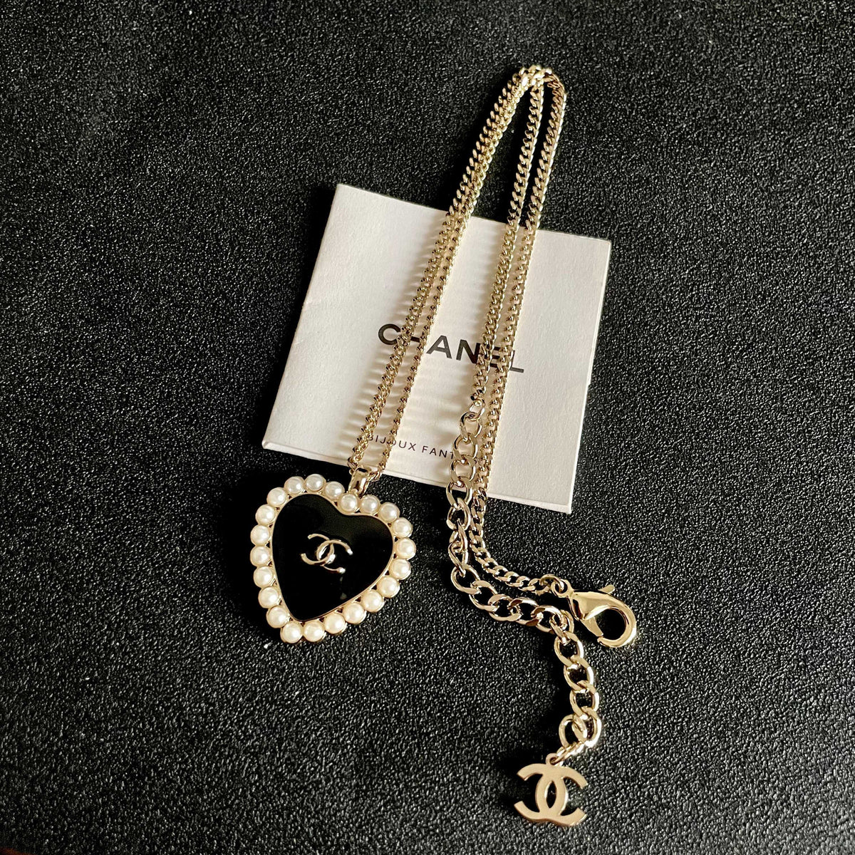 Double-C Emblem Pearl-Detail Pendant Necklace – Pearl Detail – Design 024 detail view