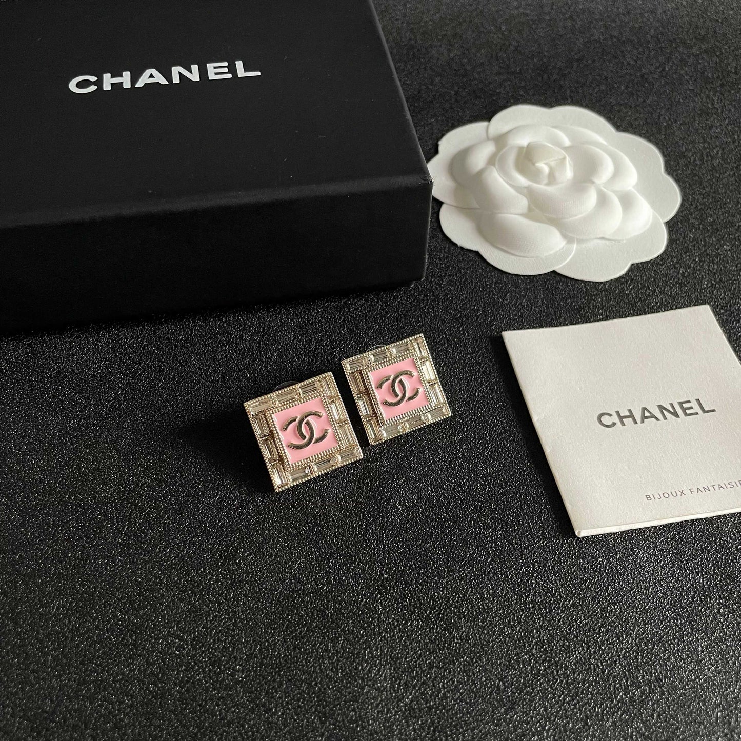Double-C Emblem Stud Earrings in Polished Metal-Tone – Design 081 styled product view