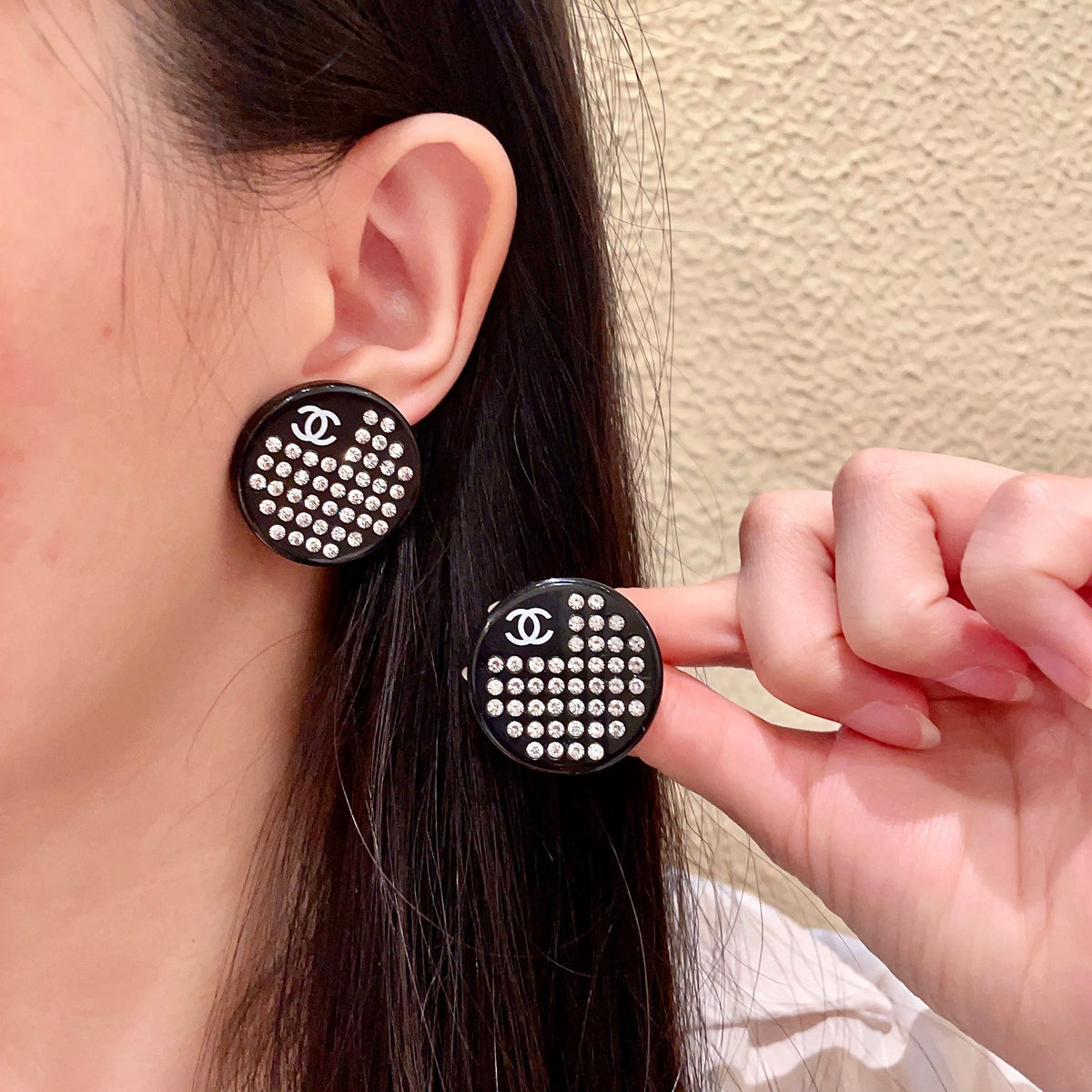 Double-C Emblem Crystal-Accent Stud Earrings – Design 009 main product view
