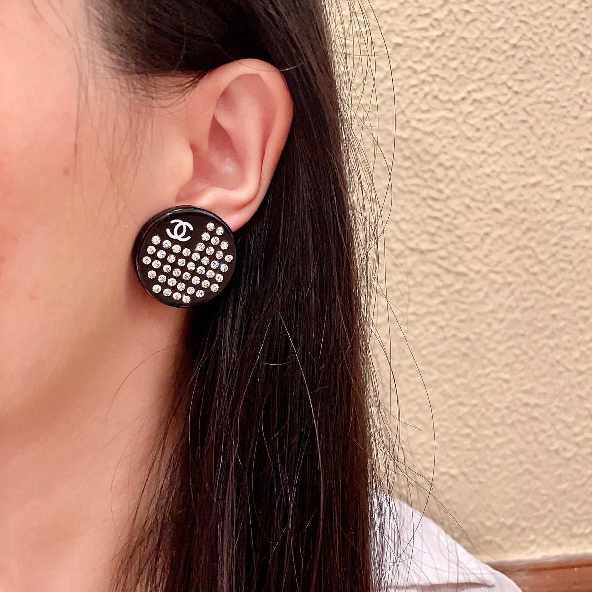 Double-C Emblem Crystal-Accent Stud Earrings – Design 009 detail view