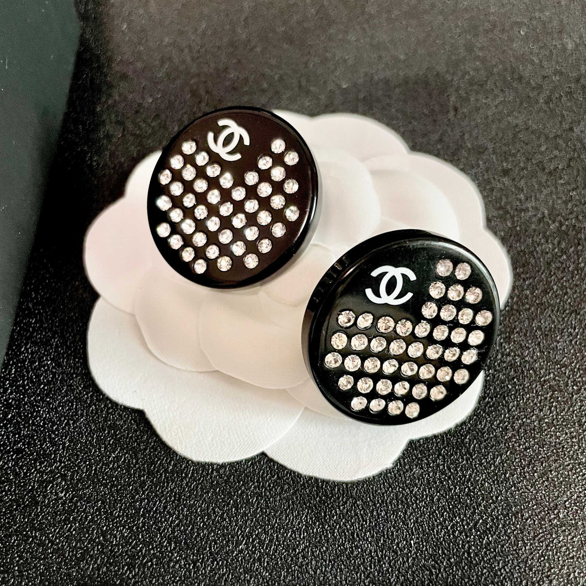 Double-C Emblem Crystal-Accent Stud Earrings – Design 009 front product view