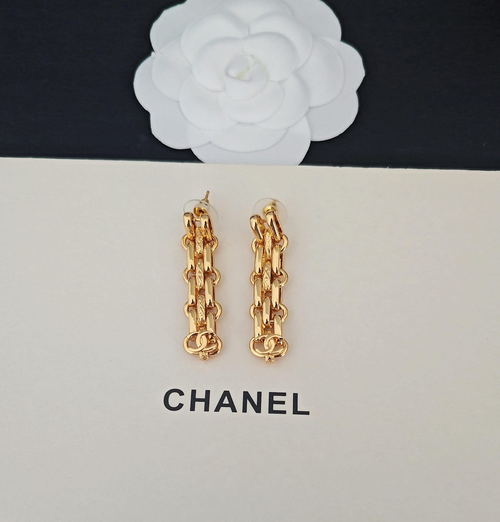 Signature Emblem Statement Earrings in Gold-Tone – Design 032 close-up detail