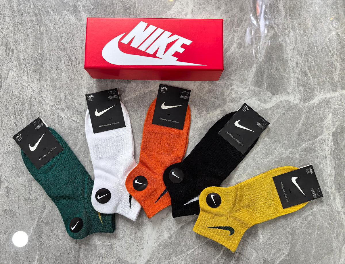 Nike Cotton Visible Branded Cuff Or Emblem Details No-Show Socks - 5-Pair Set