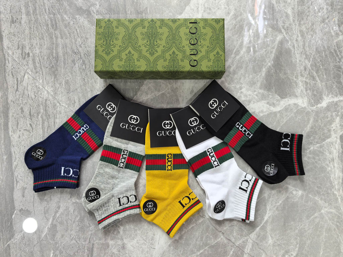 Gucci Cotton Visible Branded Cuff Or Emblem Details No-Show Socks - 5-Pair Set